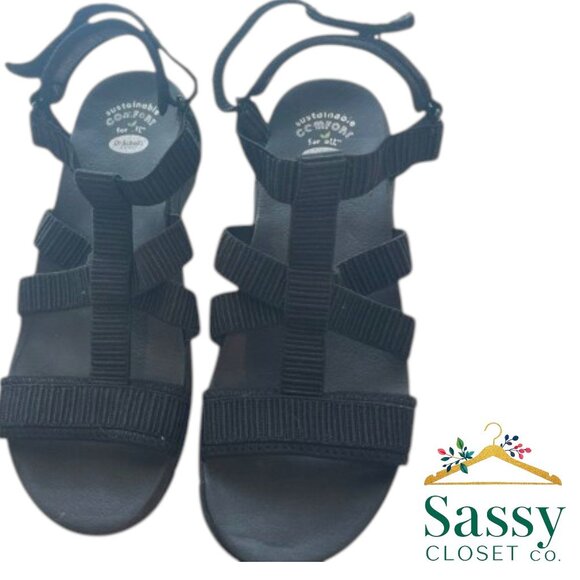 DR. SCHOLL"S Comfort Sandals – Black Textured Velcro, Sz 7 - Picture 1 of 5